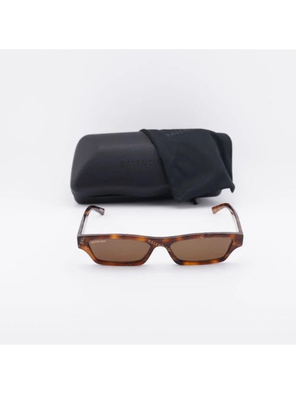Balenciaga BB0075S 002 Rectangle Sunglasses - Havana / Brown